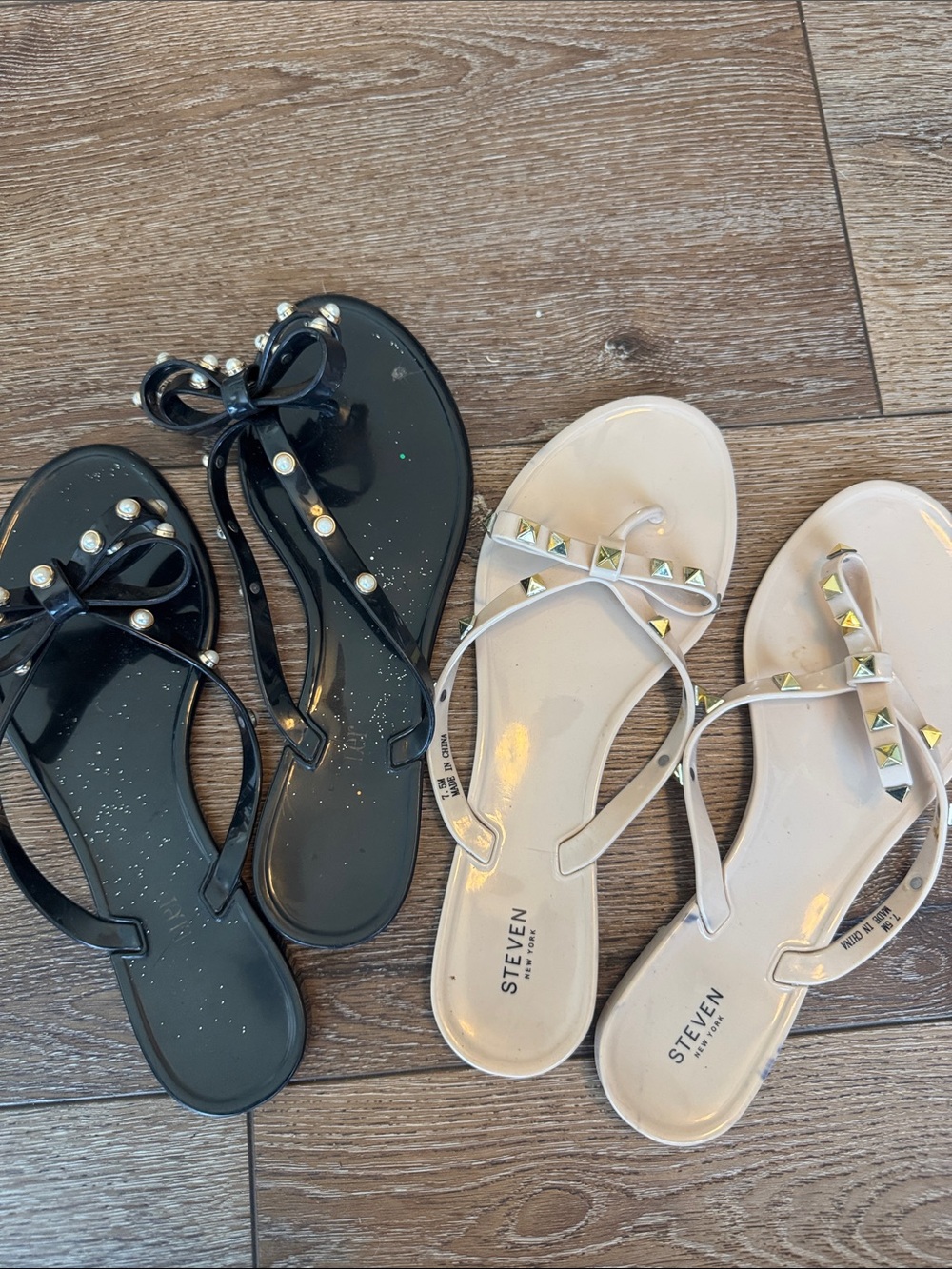 BUNDLE Black and Nude Bow Jelly Sandals with Studs 7.5